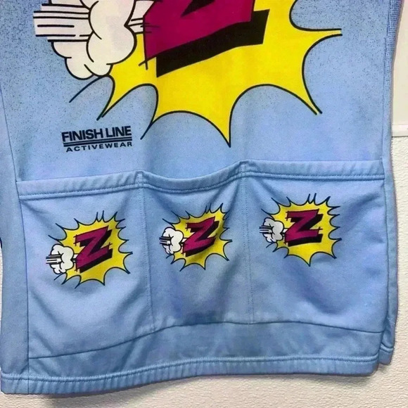 Vintage Finish Line Cycling Jersey/Pink, Blue,Yellow/26 1/2 length/17 1/2 width - Picture 10 of 11